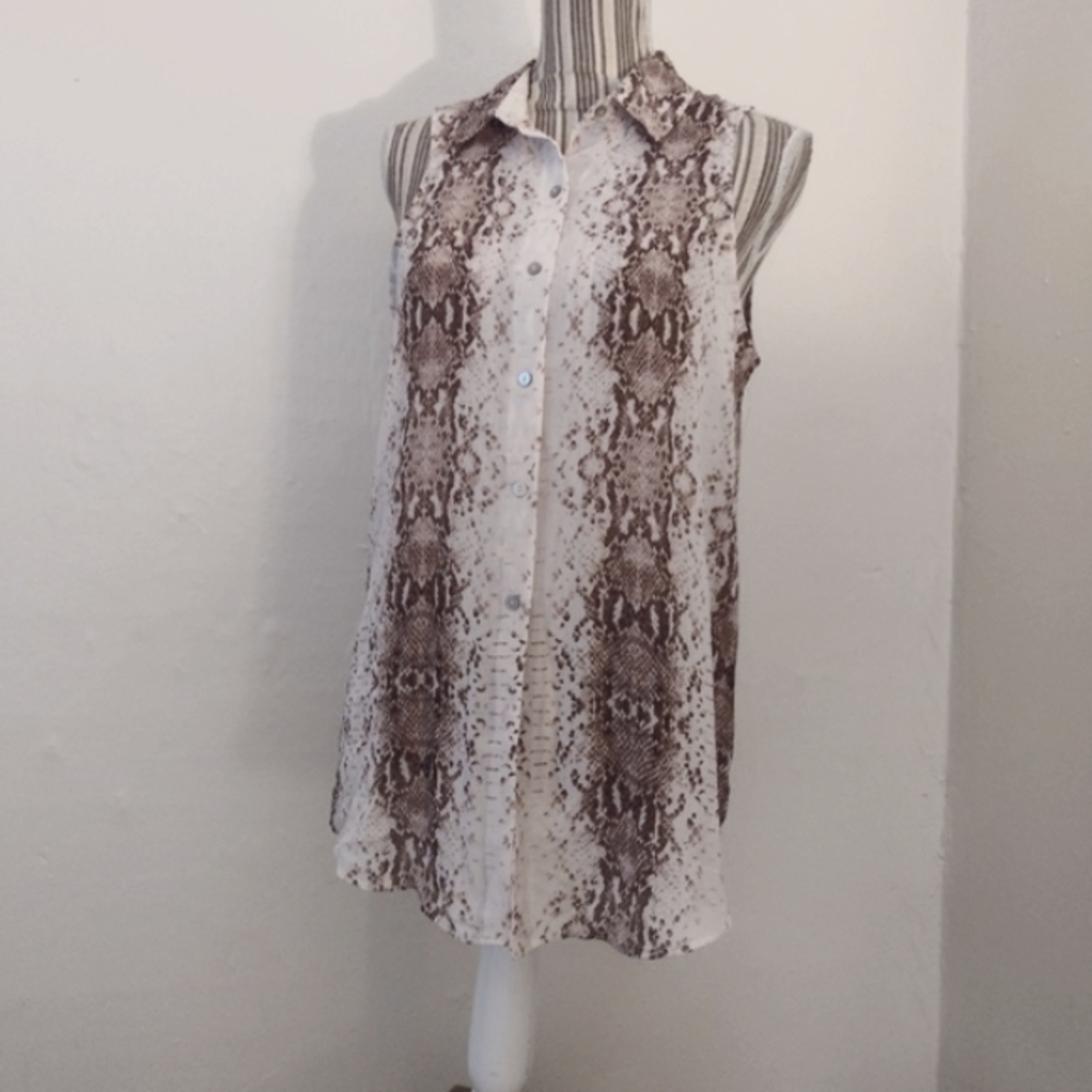 Rachel Zoe Sleeveless Snakeskin Print Button Front Blouse NWT Size M